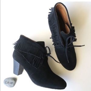 Gentle Souls Black Bettie Suede Fringe Bootie boots